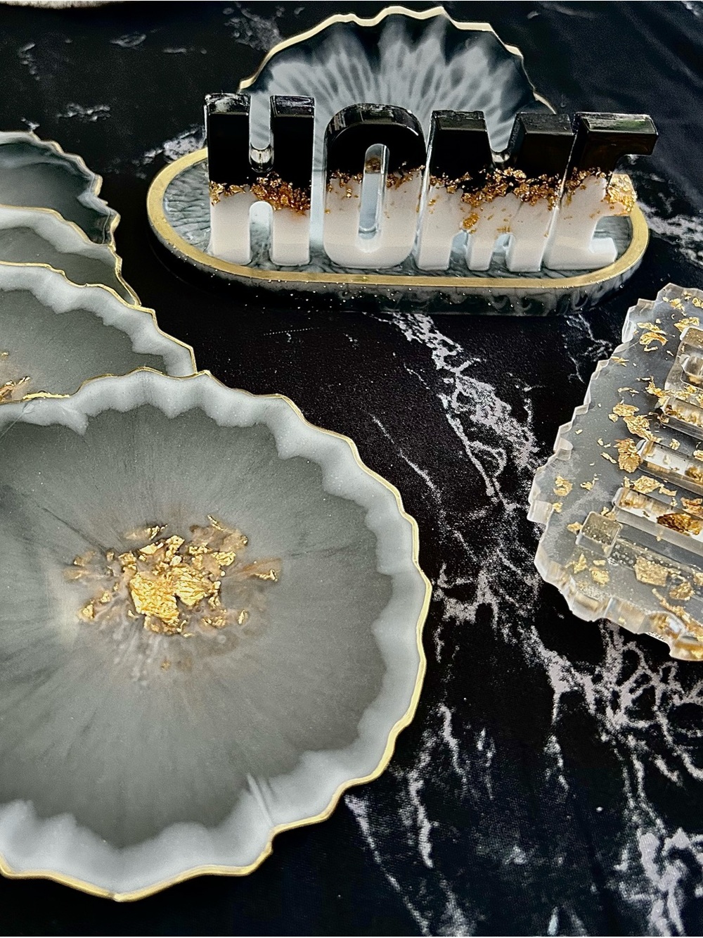 Resin Agate Coaster Set with Gold Leaf Accents